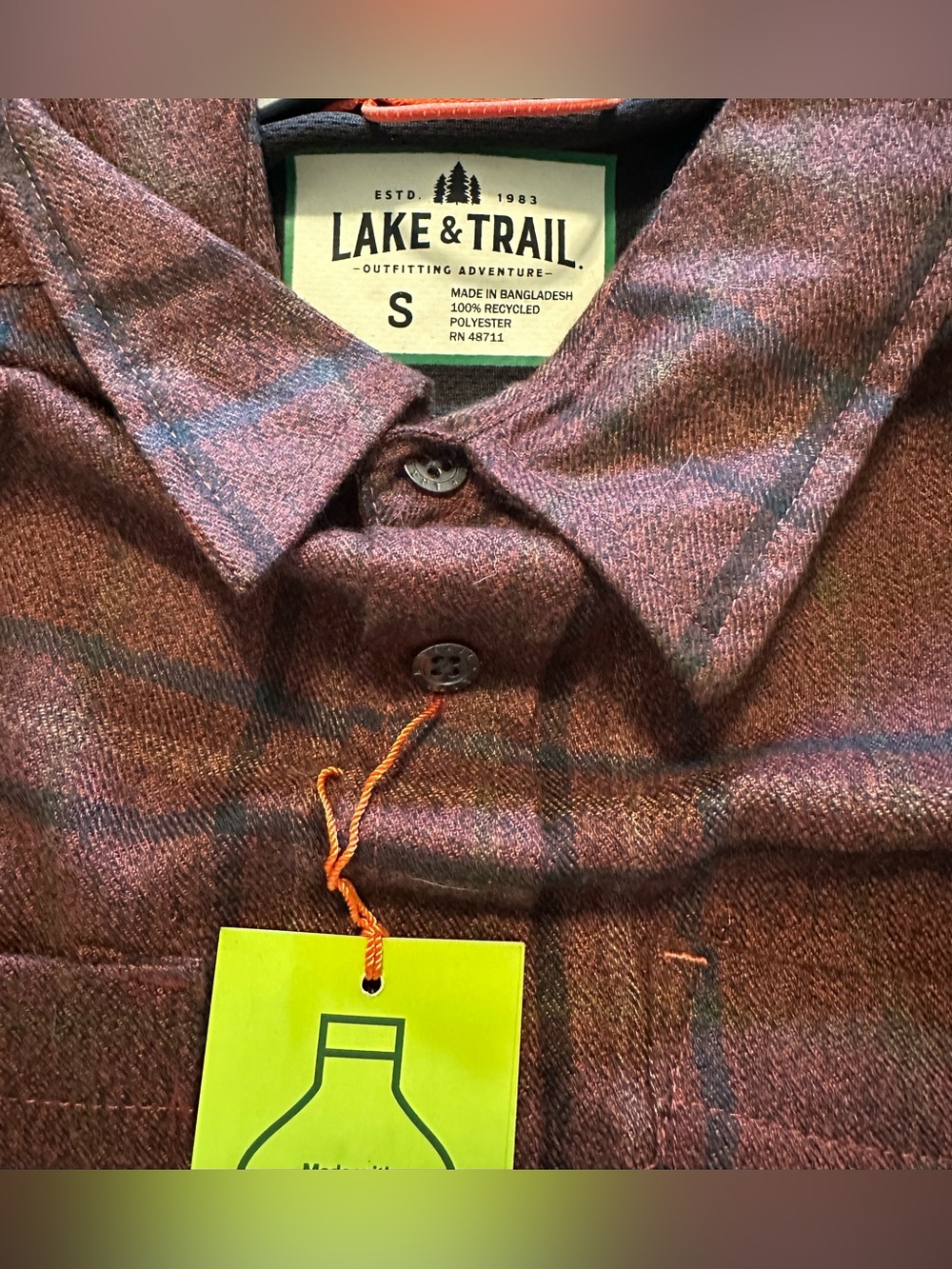 NWT Lake & Trail Men's Performance Plaid Flannel Shirt Size Small - Picture 4 of 5